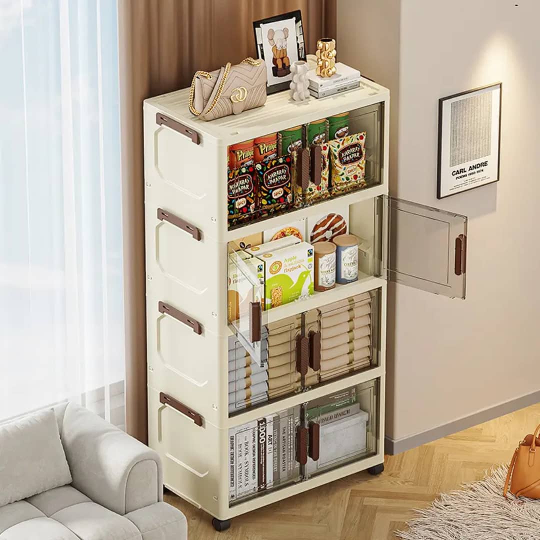 دولاب بلاستيك 4 طوابق ابواب شفاف