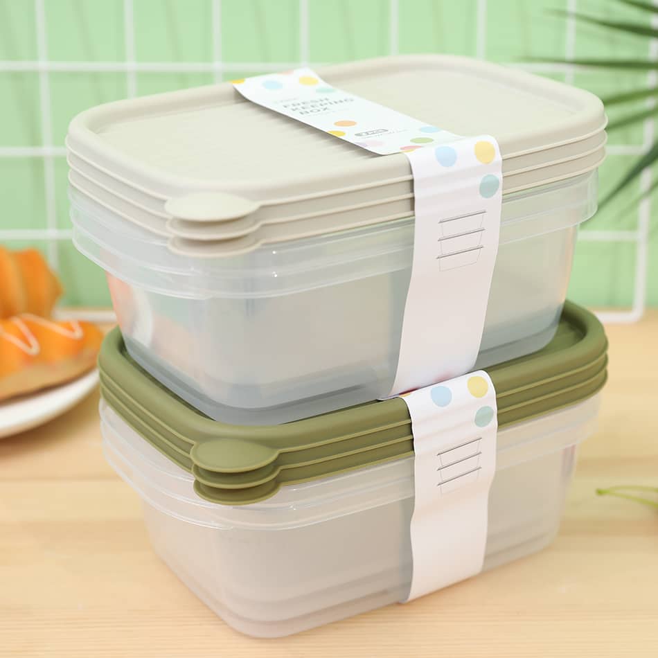 طقم علب حافظة بلاستيك مستطيل شفاف غطاء ملون 3 قطع مقاس 26*20 سم كبير iik-26193 FOOD CONTAINE