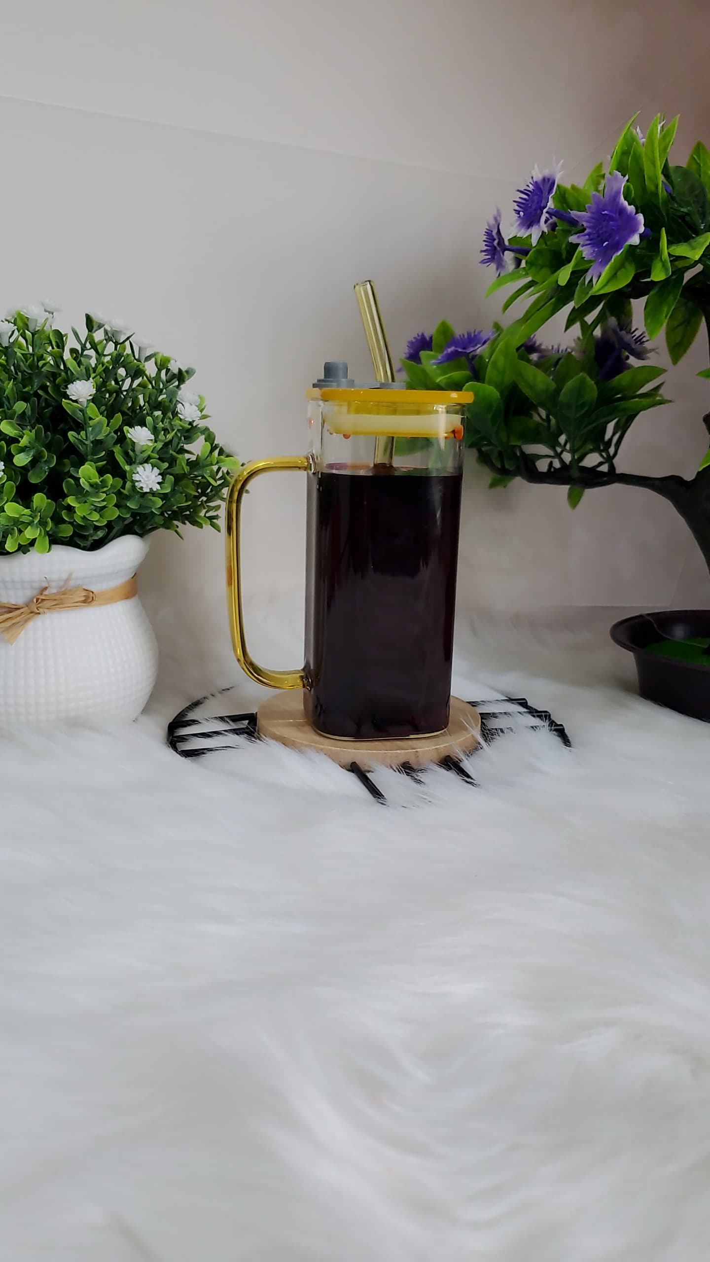 كوب زجاج مع مسكة +غطاء ومصاصة زجاج AK-306-5