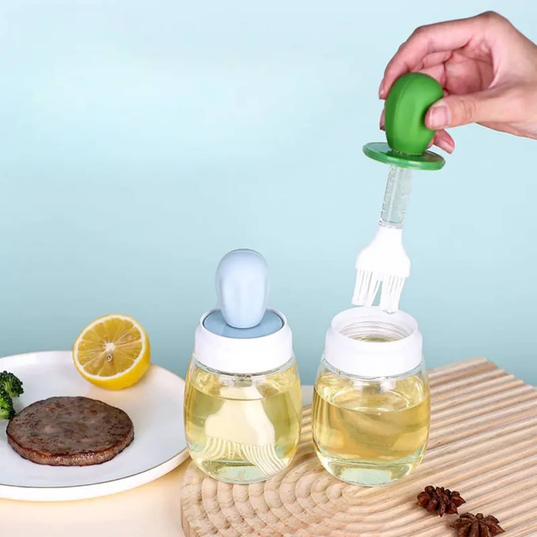 علبة زيت زجاج مع فرشاة سليكون AZ-2872