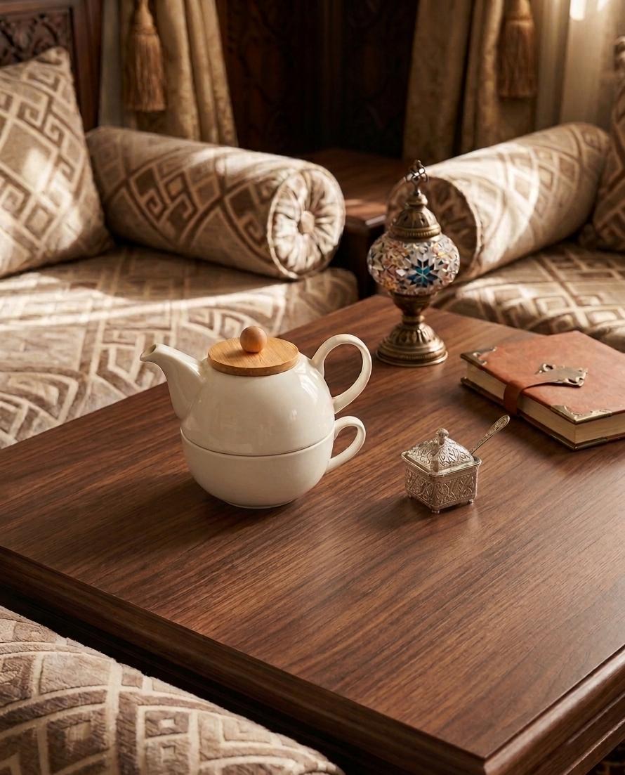 طقم براد مع فنجان سيراميك غطاء خشب AZ-1256