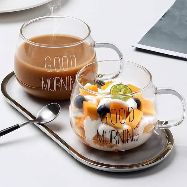 كوب زجاج بيد 400 مل   AZ-2202 GOOD MORINING