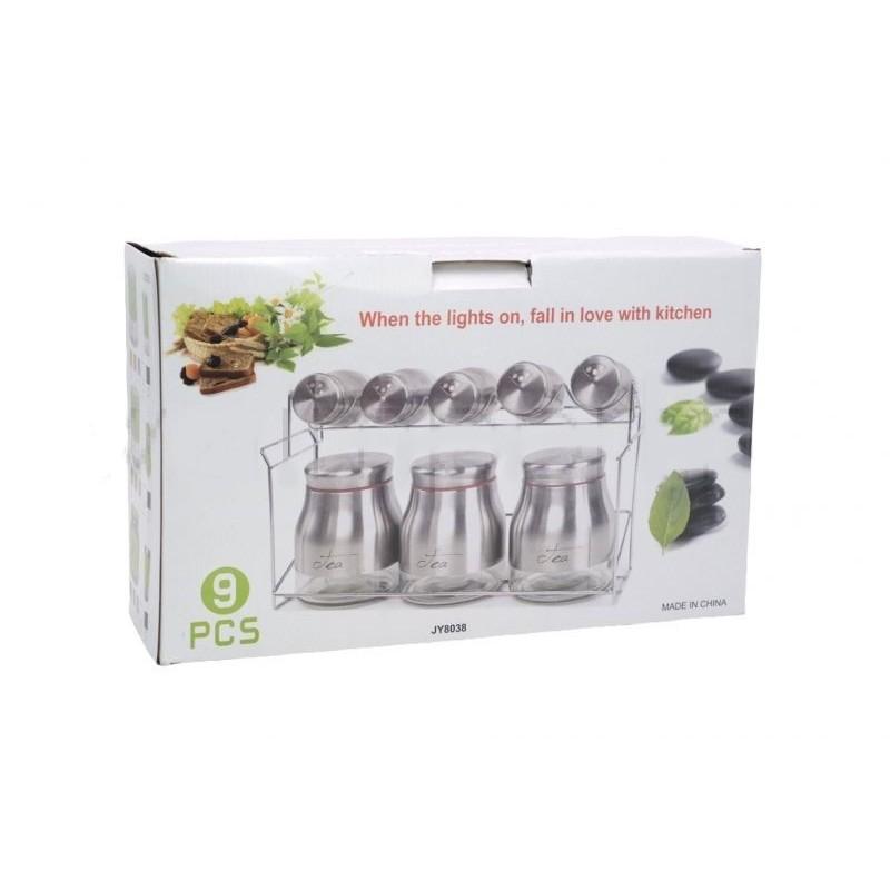 علب بهارات +ستاند ستيل 9 قطع  HK-1647