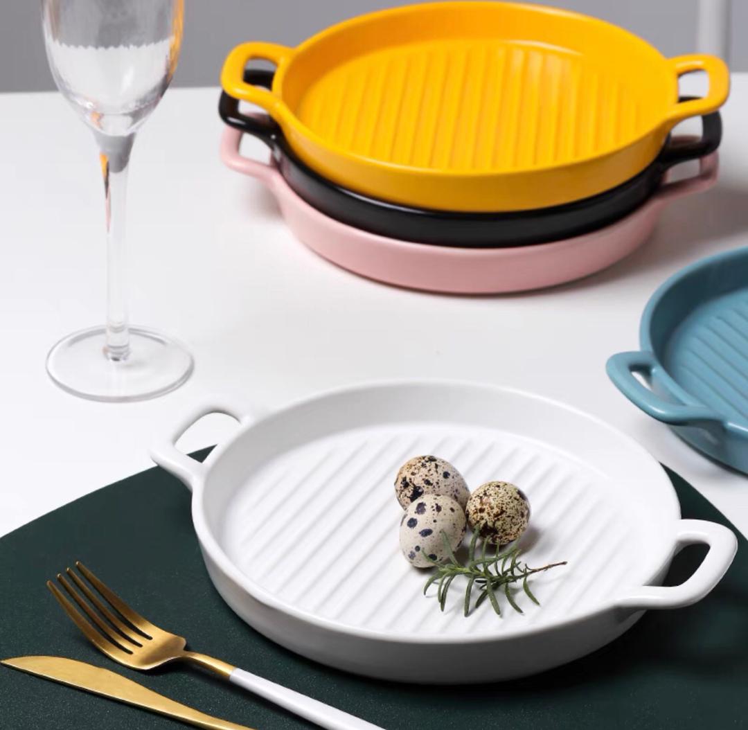 صحن فرن سيراميك مقلم مدور 19 سم