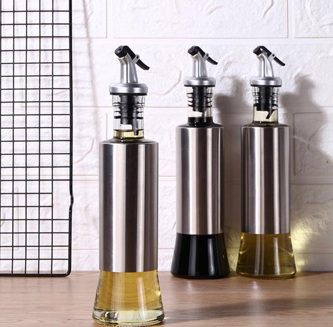 علبة زيت زجاج فاخر ملبس ستيل