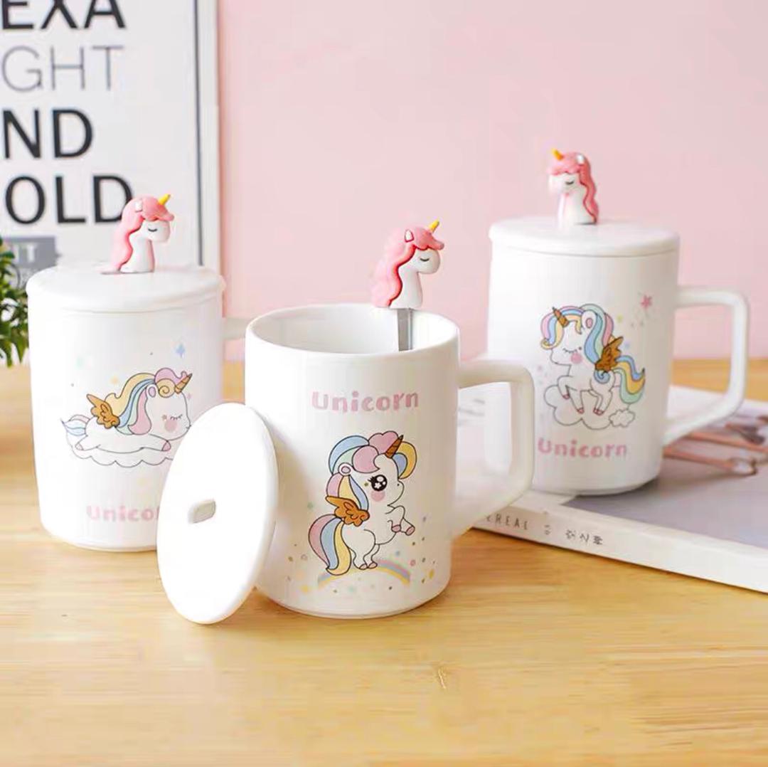 مج سيراميك يونيكورن مع الغطاء + ملعقة  3763